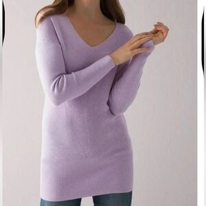 White House Black Market Cashmere Blend Lilac V-Neck Sweater Dress
